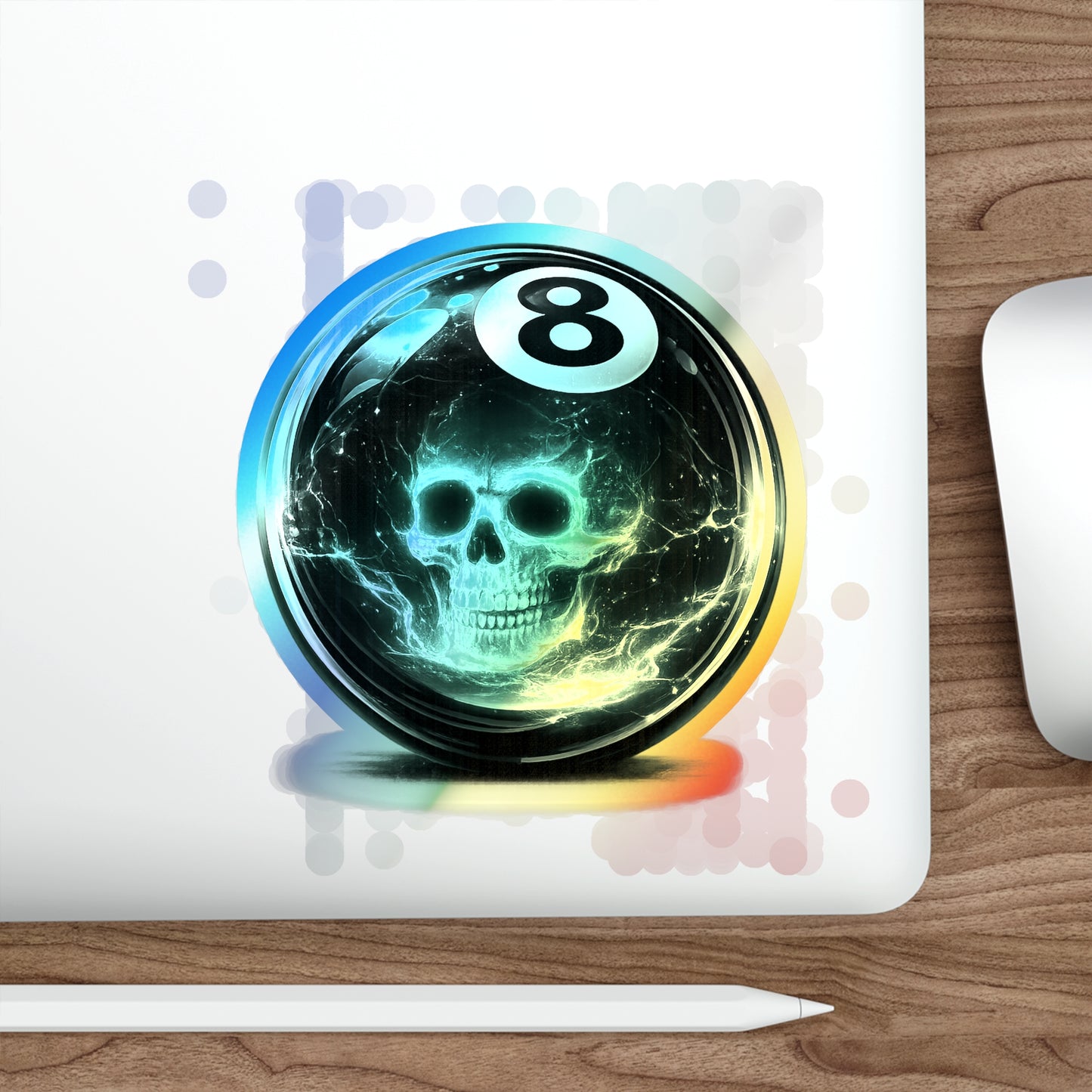 Holographic 8-Ball Skull Die-Cut Stickers — Iridescent Skateboard Decals