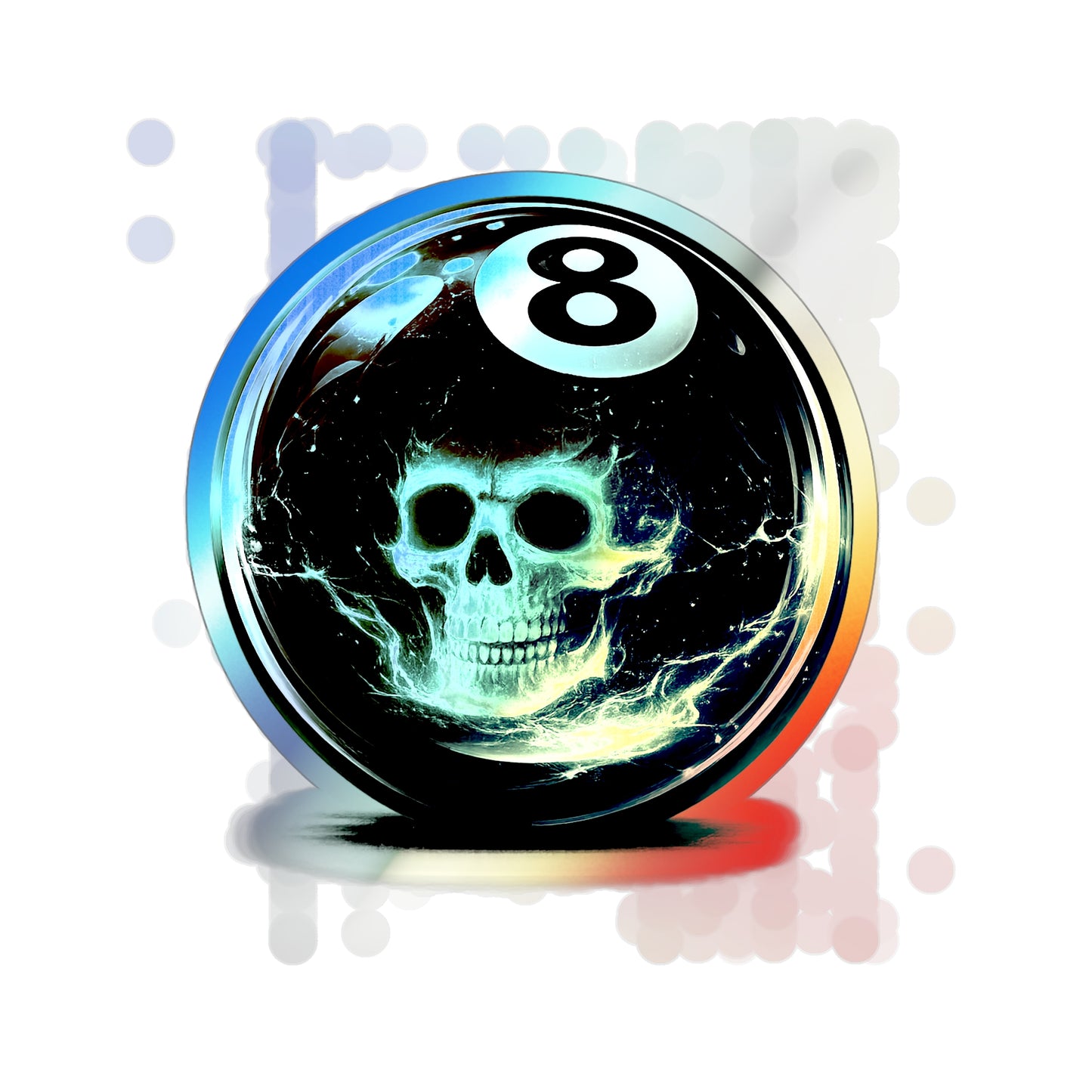 Holographic 8-Ball Skull Die-Cut Stickers — Iridescent Skateboard Decals