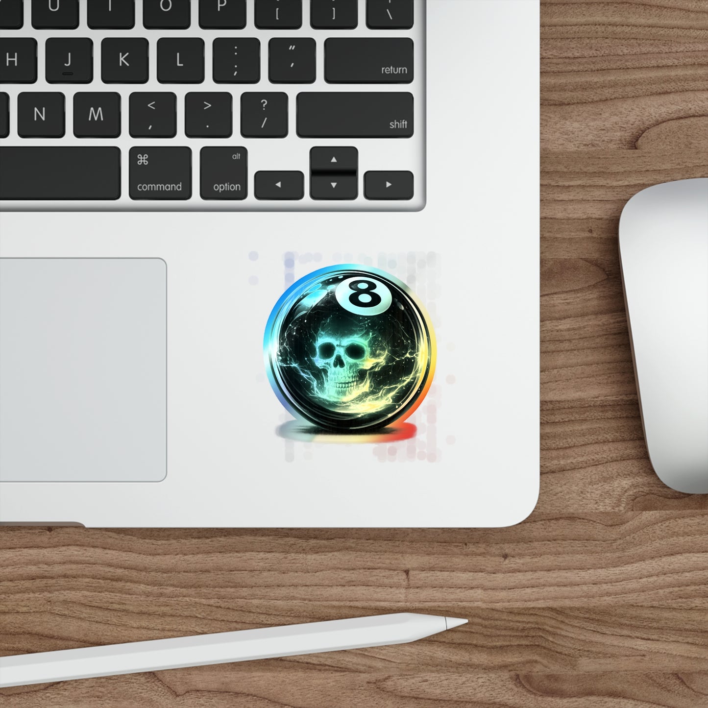 Holographic 8-Ball Skull Die-Cut Stickers — Iridescent Skateboard Decals