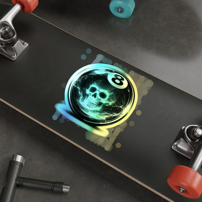 Holographic 8-Ball Skull Die-Cut Stickers — Iridescent Skateboard Decals