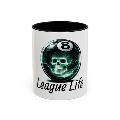 League Life 8-Ball Skull Accent Coffee Mug – Billiards Player Gift