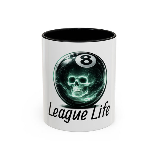 League Life 8-Ball Skull Accent Coffee Mug – Billiards Player Gift