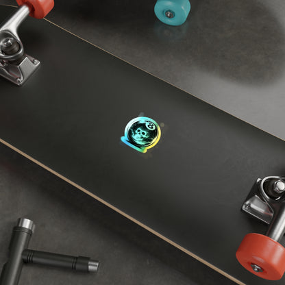 Holographic 8-Ball Skull Die-Cut Stickers — Iridescent Skateboard Decals