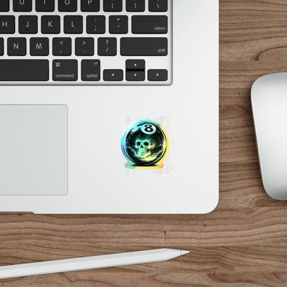 Holographic 8-Ball Skull Die-Cut Stickers — Iridescent Skateboard Decals