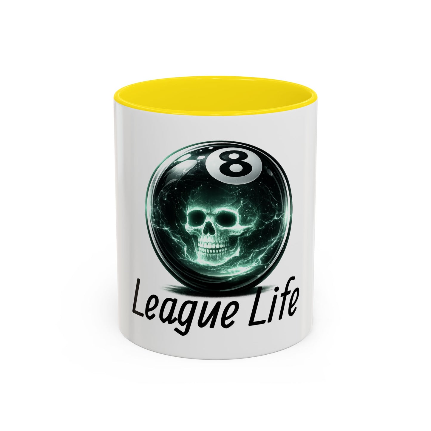 League Life 8-Ball Skull Accent Coffee Mug – Billiards Player Gift