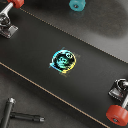 Holographic 8-Ball Skull Die-Cut Stickers — Iridescent Skateboard Decals