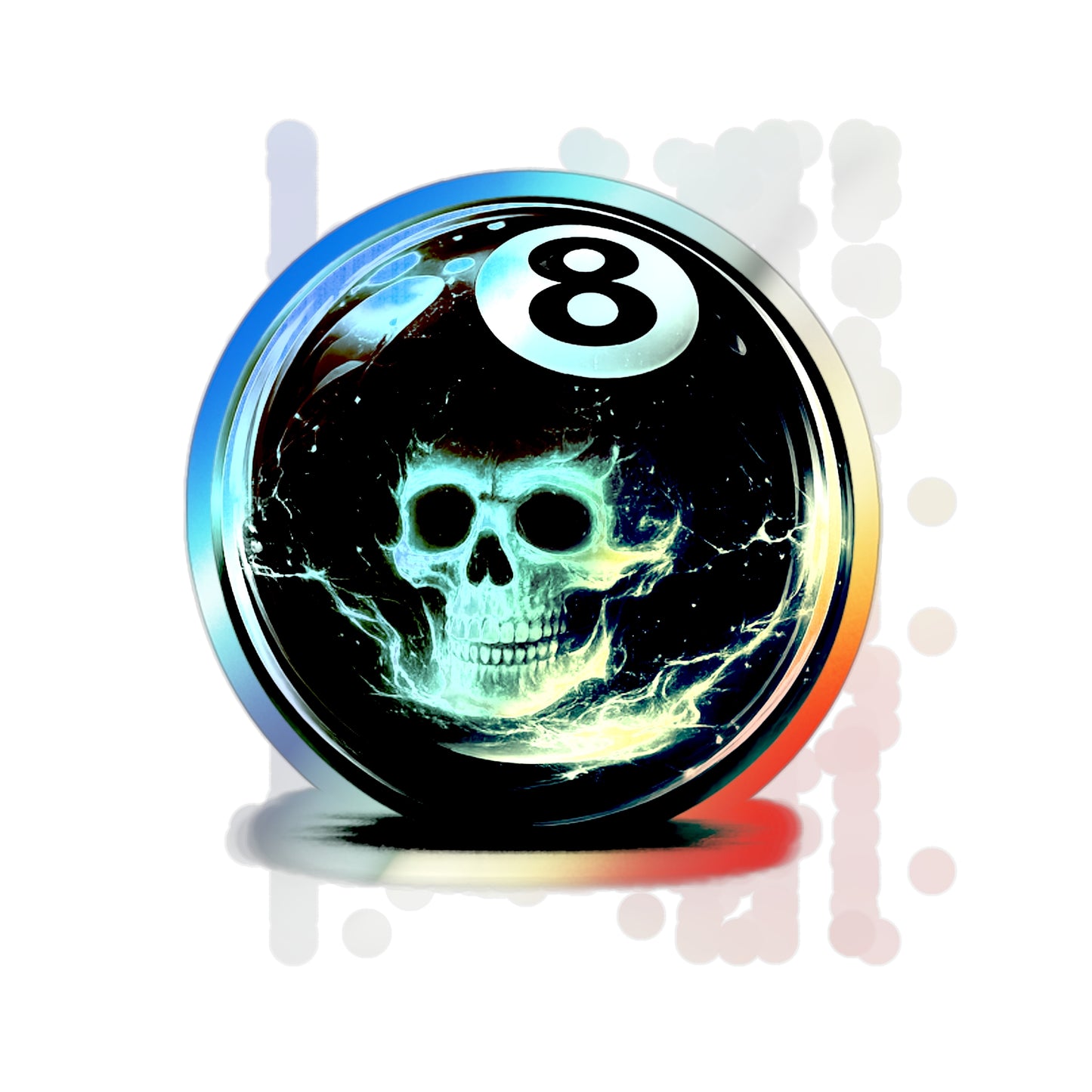 Holographic 8-Ball Skull Die-Cut Stickers — Iridescent Skateboard Decals