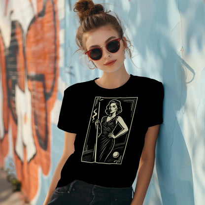 Vintage Woman Pool Player Shirt | Retro Billiards Graphic Tee