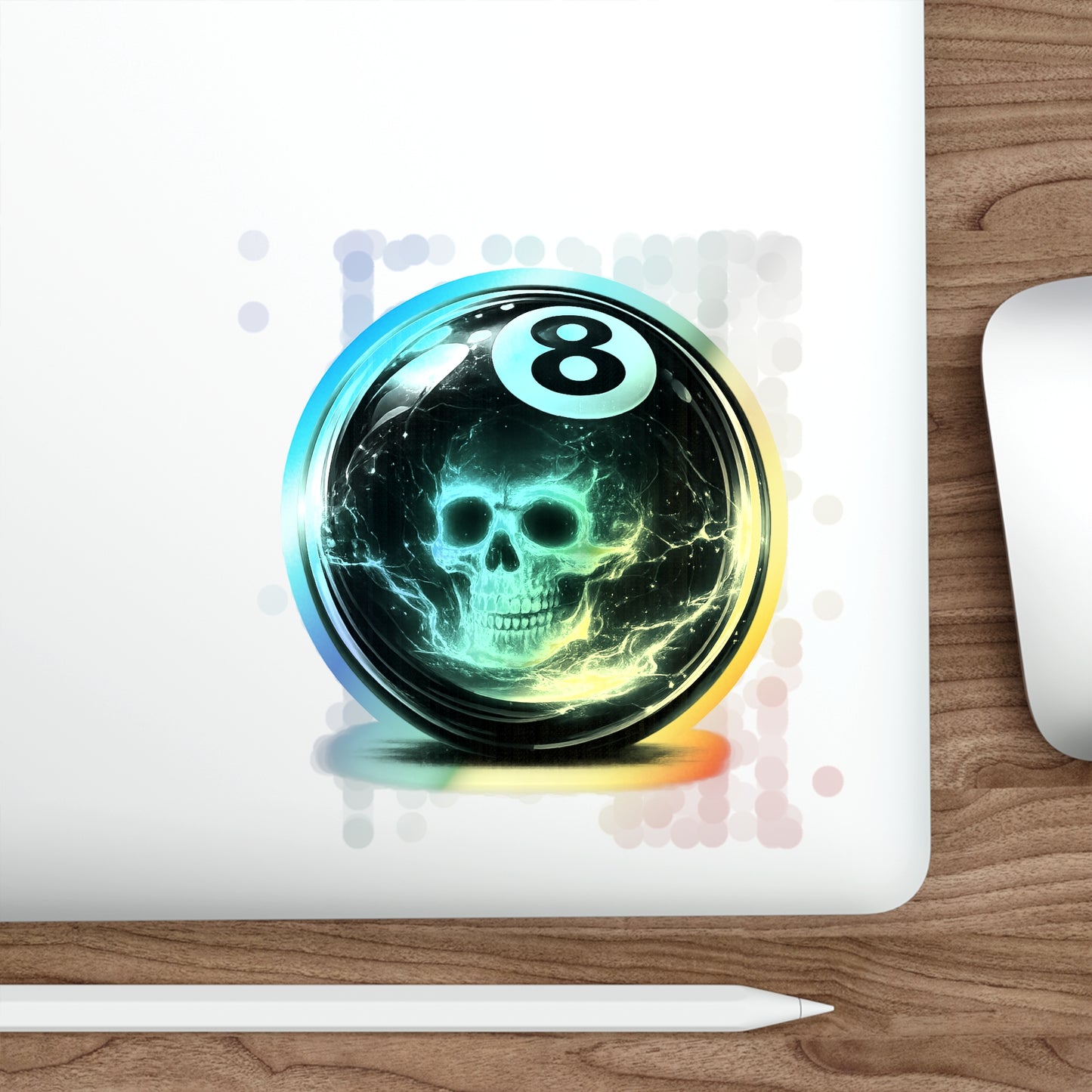 Holographic 8-Ball Skull Die-Cut Stickers — Iridescent Skateboard Decals