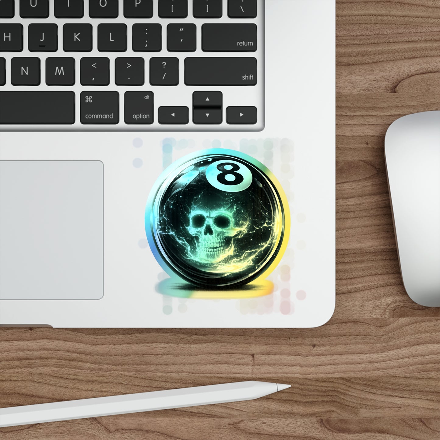 Holographic 8-Ball Skull Die-Cut Stickers — Iridescent Skateboard Decals
