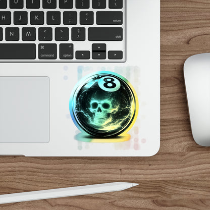 Holographic 8-Ball Skull Die-Cut Stickers — Iridescent Skateboard Decals
